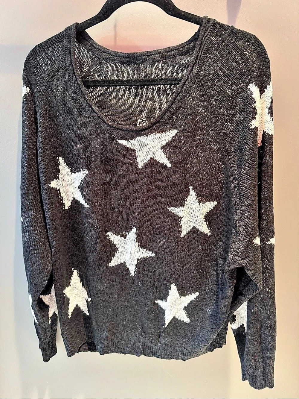Wildfox Star Print Knit Sweater in Black & White